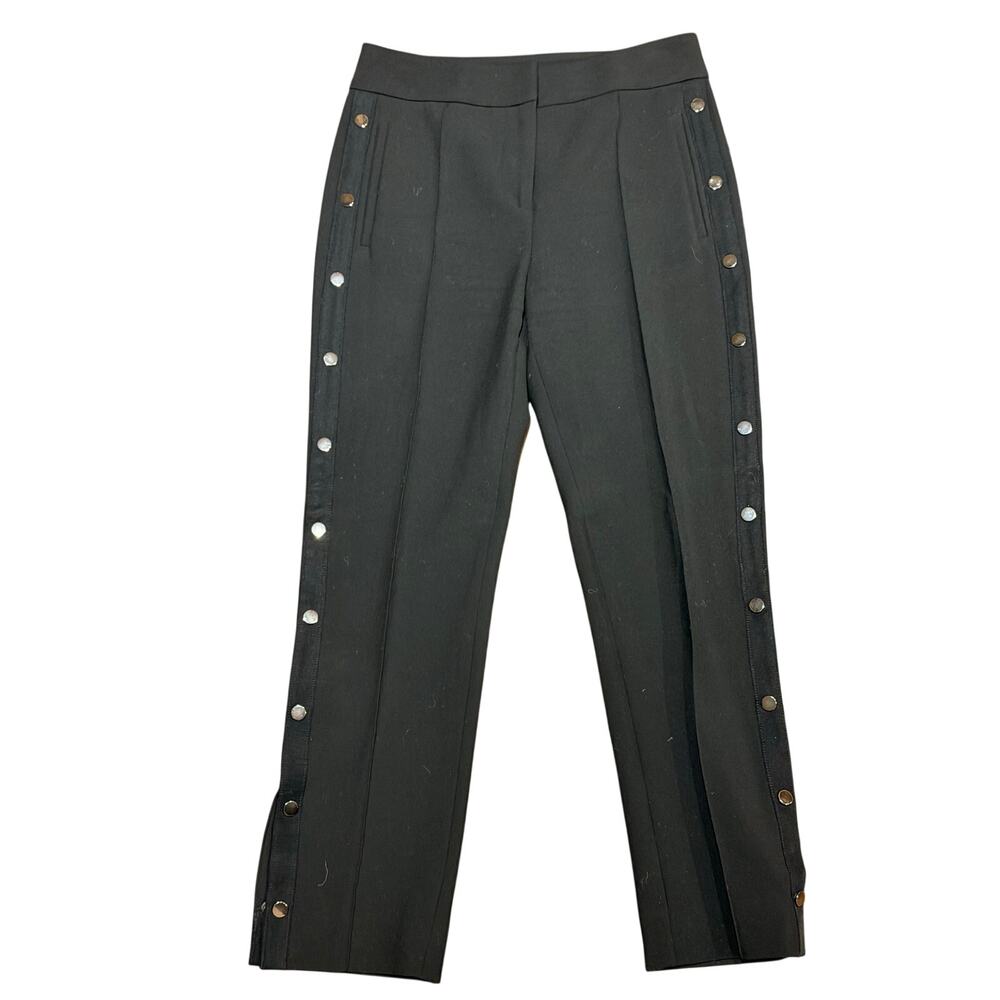 Veronica Beard Black Studded Side Stripe Straight Leg Pants 6